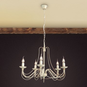 Csillár láncon VELA 5xE14/40W/230V átm. 60 cm fehér/arany/patinás