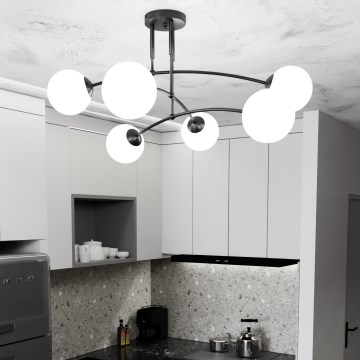 Csillár PREGOS 6xE14/10W/230V fekete/fehér