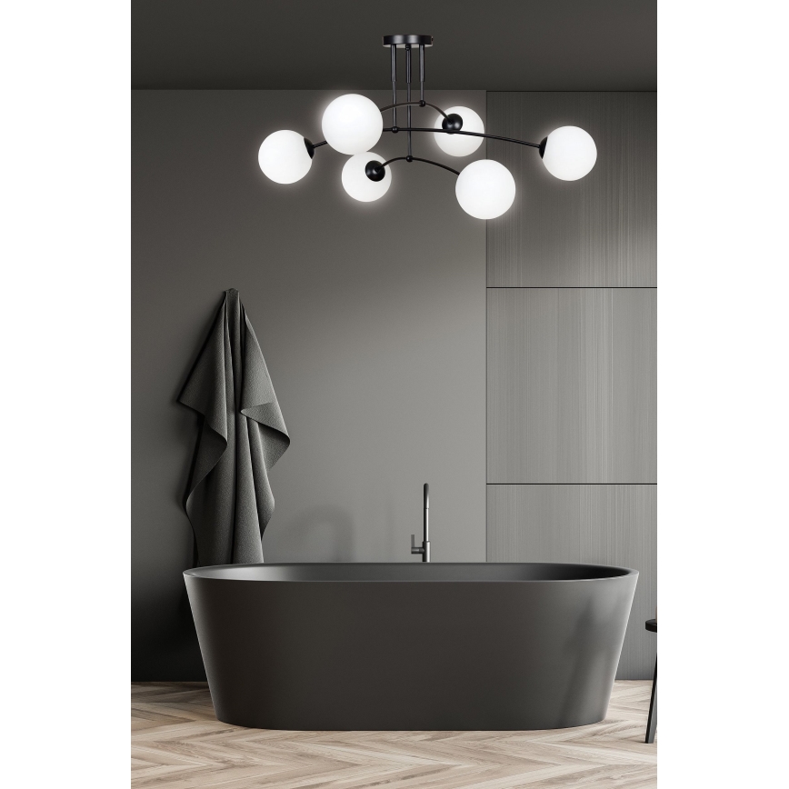 Csillár PREGOS 6xE14/10W/230V fekete/fehér