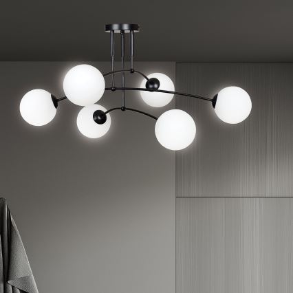 Csillár PREGOS 6xE14/10W/230V fekete/fehér