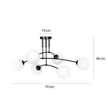 Csillár PREGOS 6xE14/10W/230V fekete/fehér