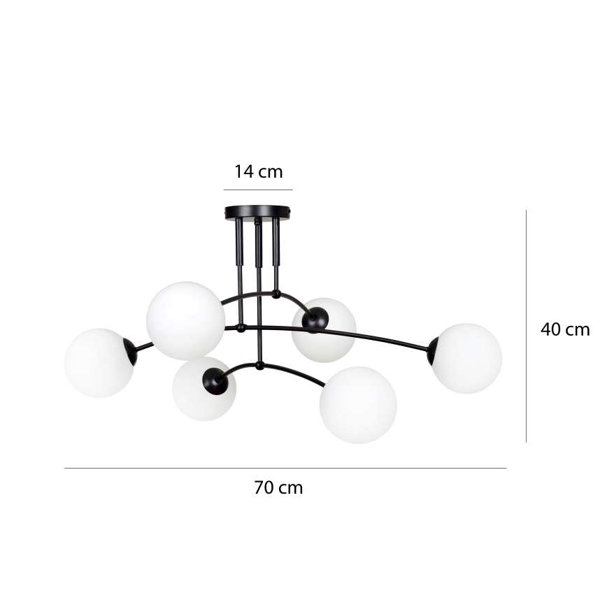 Csillár PREGOS 6xE14/10W/230V fekete/fehér