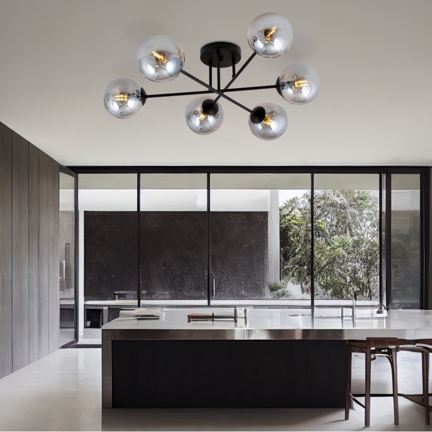 Csillár ROMA 6xE14/10W/230V fekete/füstös