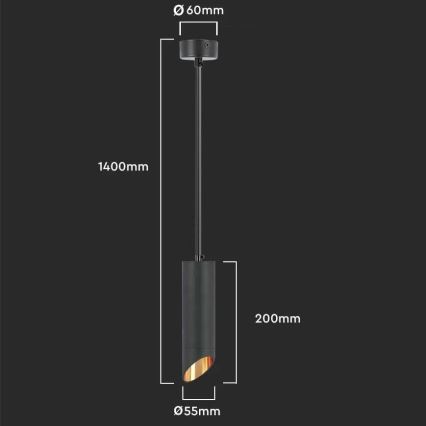 Csillár rúdon 1xGU10/35W/230V 20 cm fekete