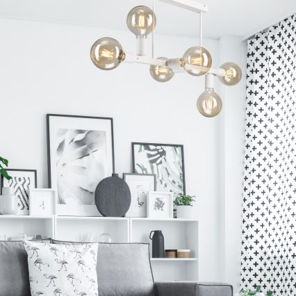 Csillár rúdon ASTRID 6xE27/60W/230V fehér