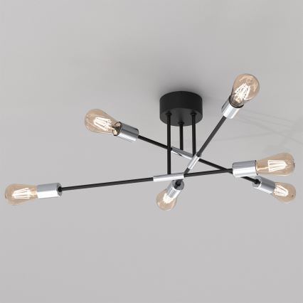 Csillár rúdon FLAME 6xE27/60W/230V fekete/fényes króm