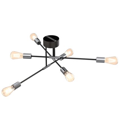 Csillár rúdon FLAME 6xE27/60W/230V fekete/fényes króm