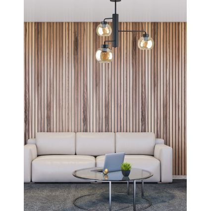 Csillár rúdon FLEX 3xE27/60W/230V fekete/füstös bézs