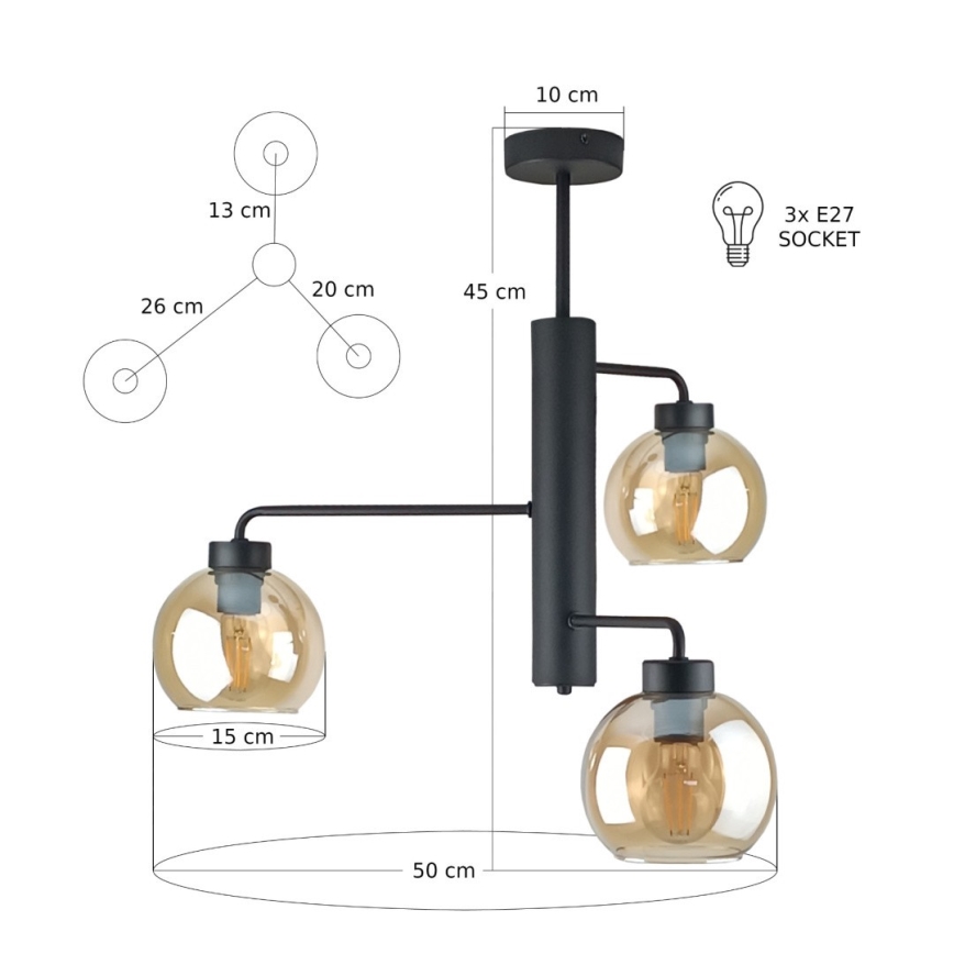 Csillár rúdon FLEX 3xE27/60W/230V fekete/füstös bézs