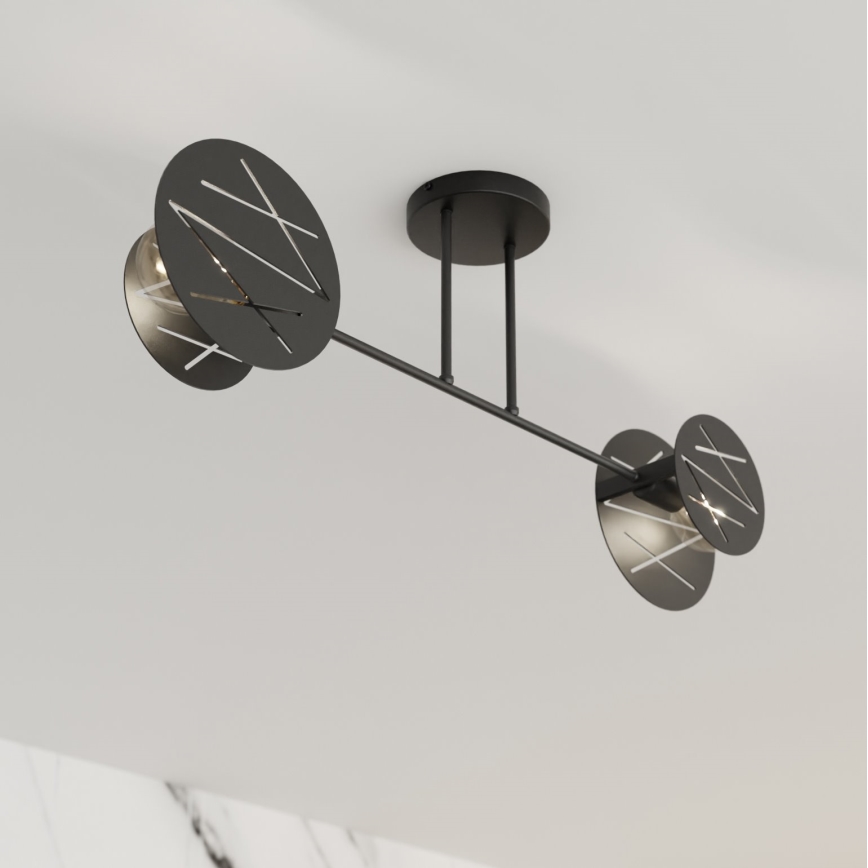 Csillár rúdon  FRICK 2xE27/15W/230V fekete