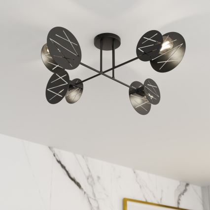 Csillár rúdon  FRICK 4xE27/15W/230V fekete