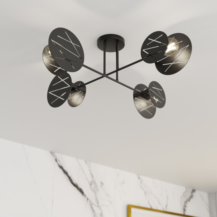 Csillár rúdon  FRICK 4xE27/15W/230V fekete