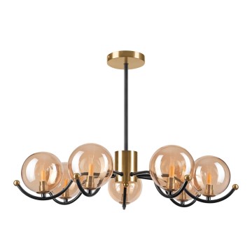 Csillár rúdon GEORGIA 7xE14/5W/230V arany/füstös bézs