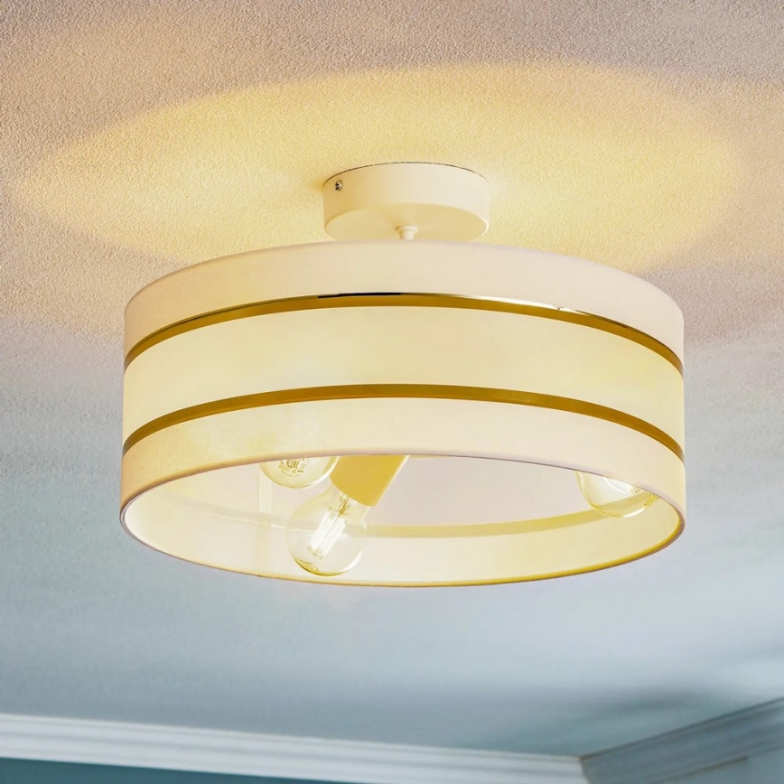 Csillár rúdon HELEN 3xE27/15W/230V fehér/arany