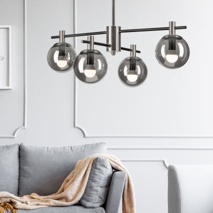 Csillár rúdon LILOU 4xE14/5W/230V matt króm/füstös