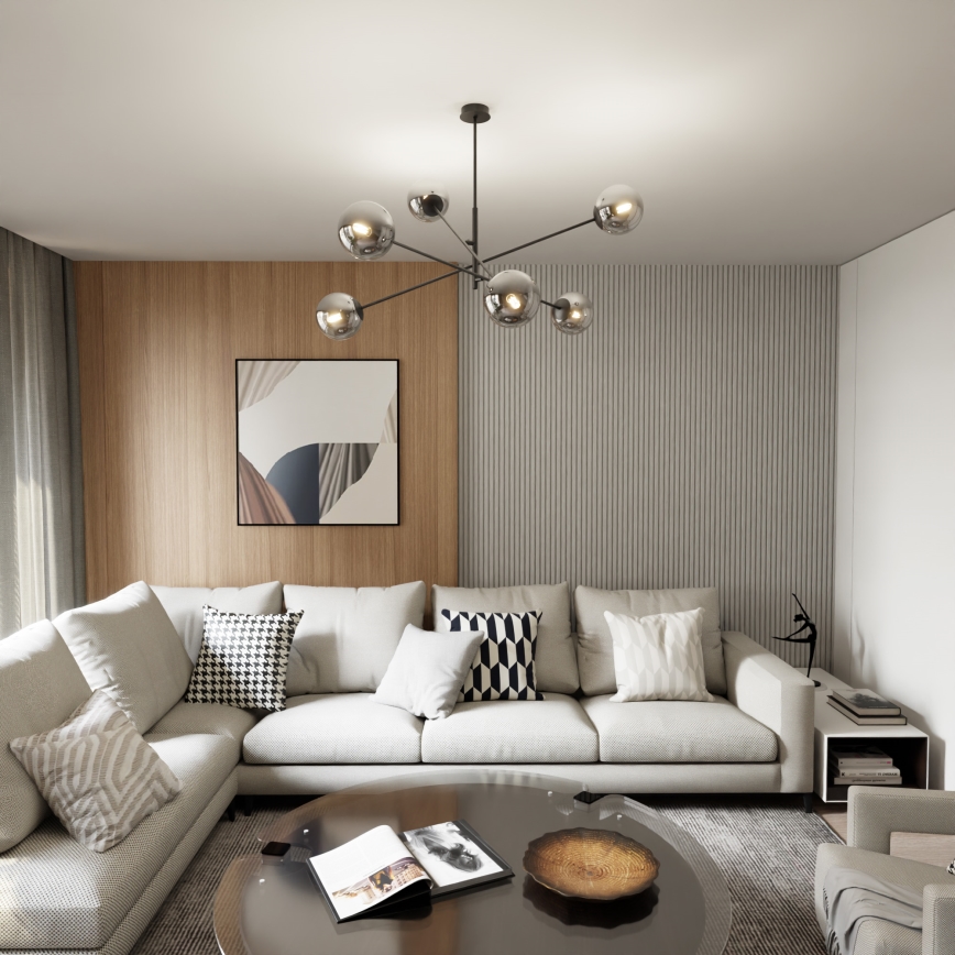 Csillár rúdon LINEAR 6xE14/10W/230V fekete/szürke