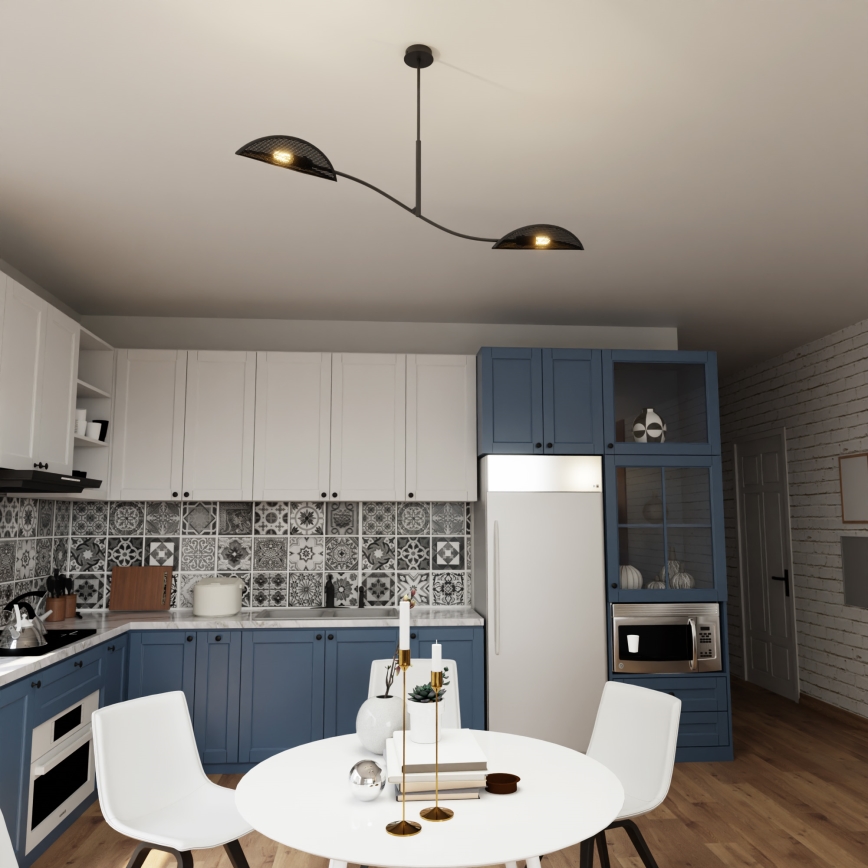 Csillár rúdon LOTUS 2xE14/10W/230V fekete/arany