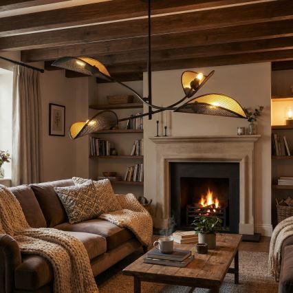 Csillár rúdon LOTUS 4xE14/10W/230V fekete/arany