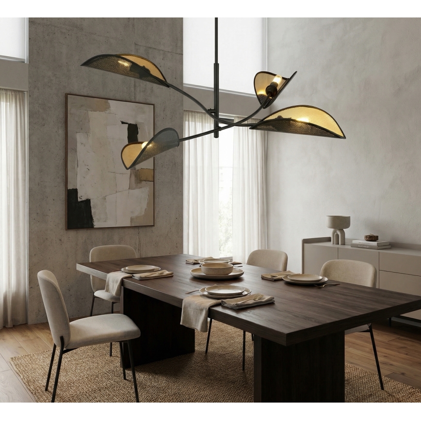 Csillár rúdon LOTUS 4xE14/10W/230V fekete/arany