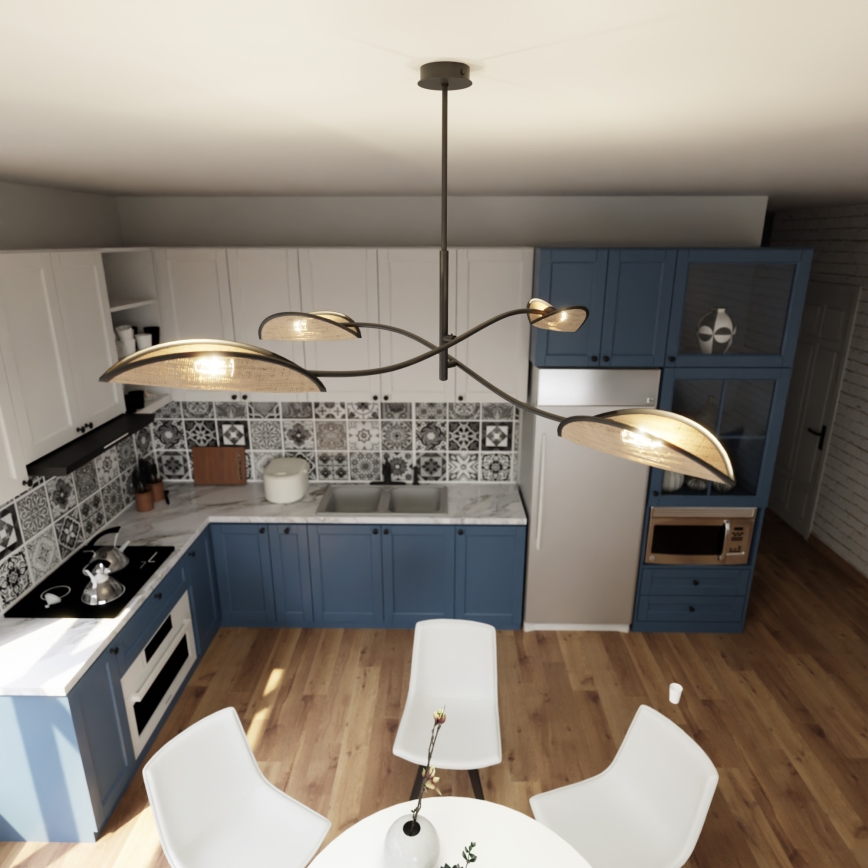 Csillár rúdon LOTUS 4xE14/10W/230V fekete/bézs