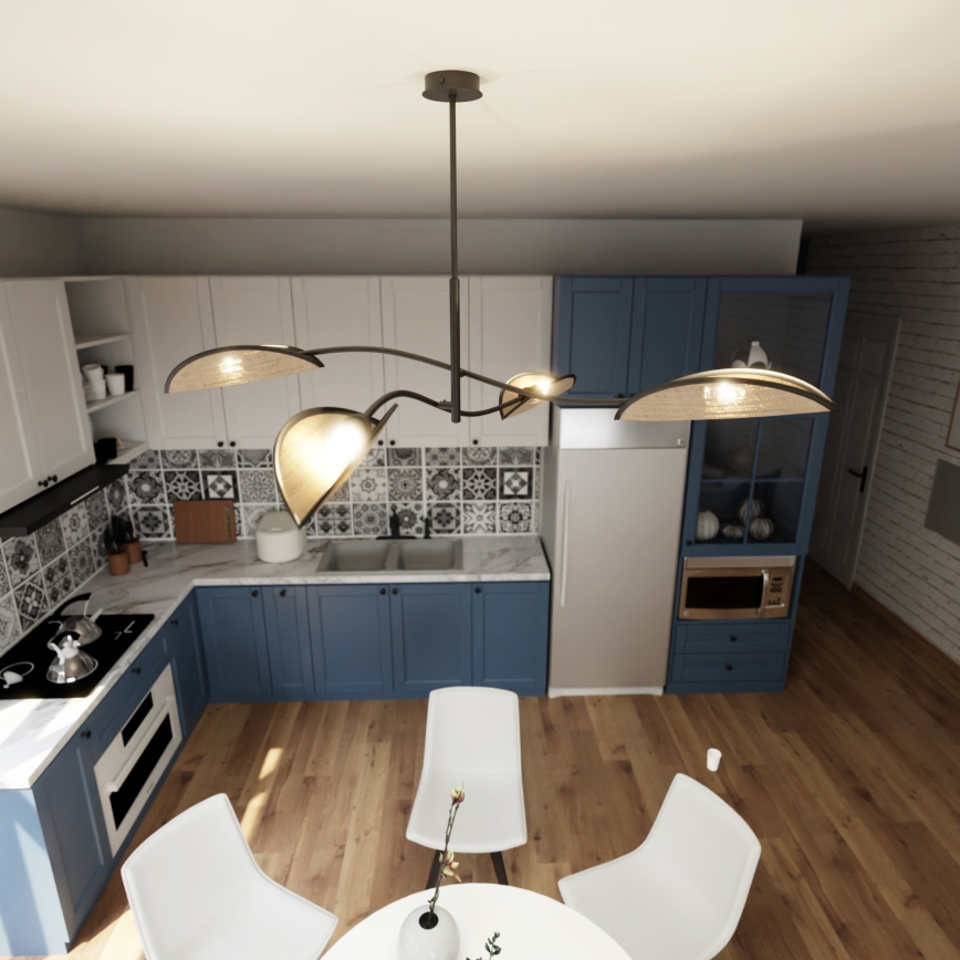 Csillár rúdon LOTUS 4xE14/10W/230V fekete/bézs