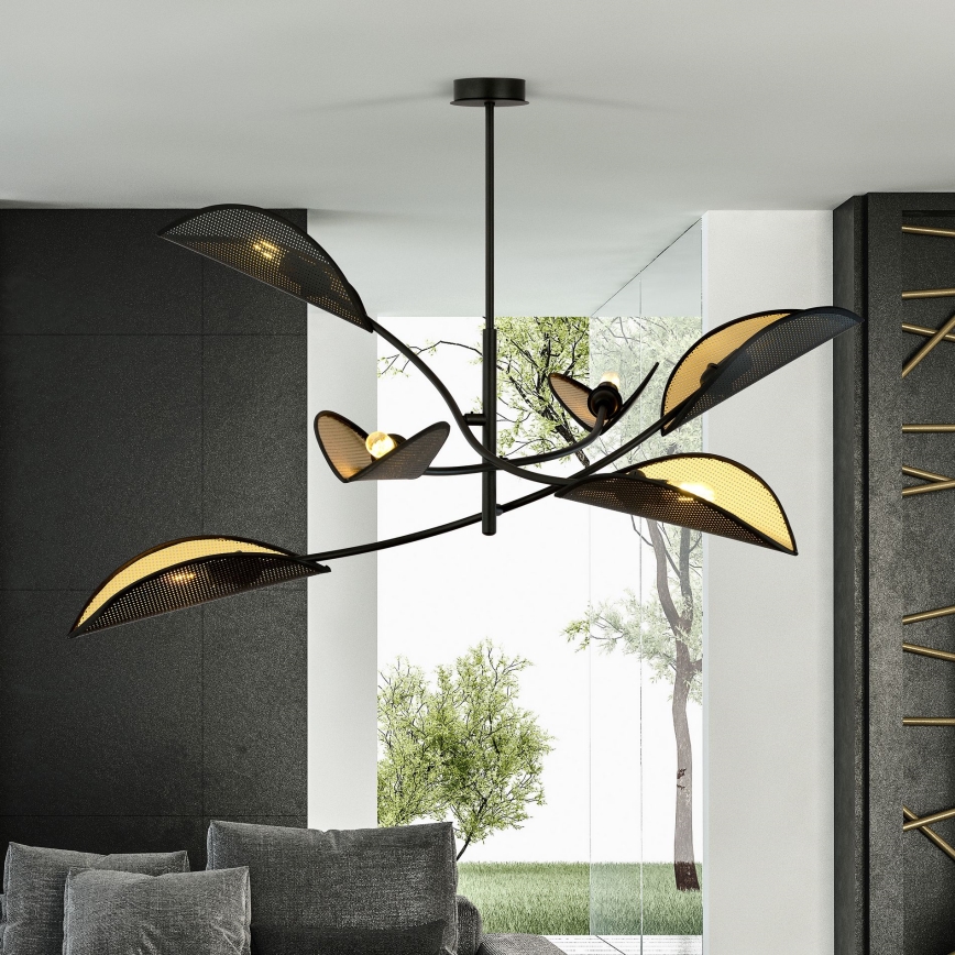 Csillár rúdon LOTUS 6xE14/10W/230V fekete/arany