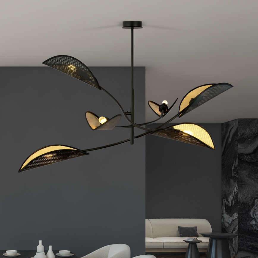 Csillár rúdon LOTUS 6xE14/10W/230V fekete/arany