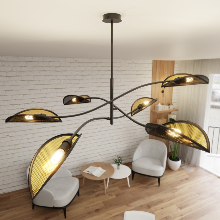 Csillár rúdon LOTUS 6xE14/10W/230V fekete/arany