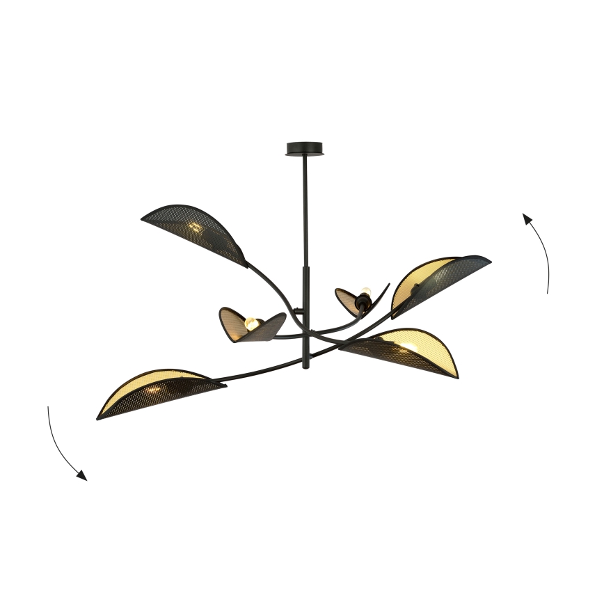 Csillár rúdon LOTUS 6xE14/10W/230V fekete/arany