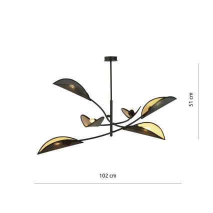 Csillár rúdon LOTUS 6xE14/10W/230V fekete/arany