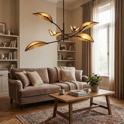 Csillár rúdon LOTUS 6xE14/10W/230V fekete/bézs