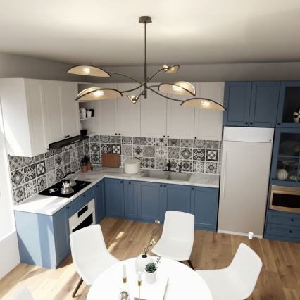 Csillár rúdon LOTUS 6xE14/10W/230V fekete/bézs