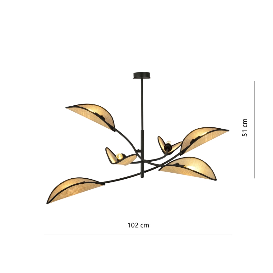 Csillár rúdon LOTUS 6xE14/10W/230V fekete/bézs