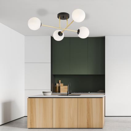 Csillár rúdon  MAGNUM 4xE14/10W/230V fehér/arany/fekete