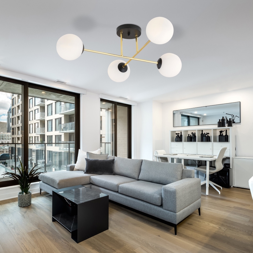 Csillár rúdon  MAGNUM 4xE14/10W/230V fehér/arany/fekete