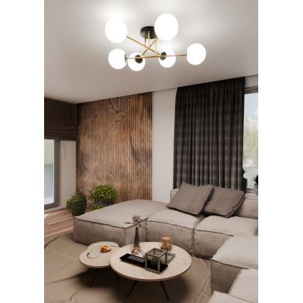 Csillár rúdon  MAGNUM 6xE14/10W/230V fehér/arany/fekete