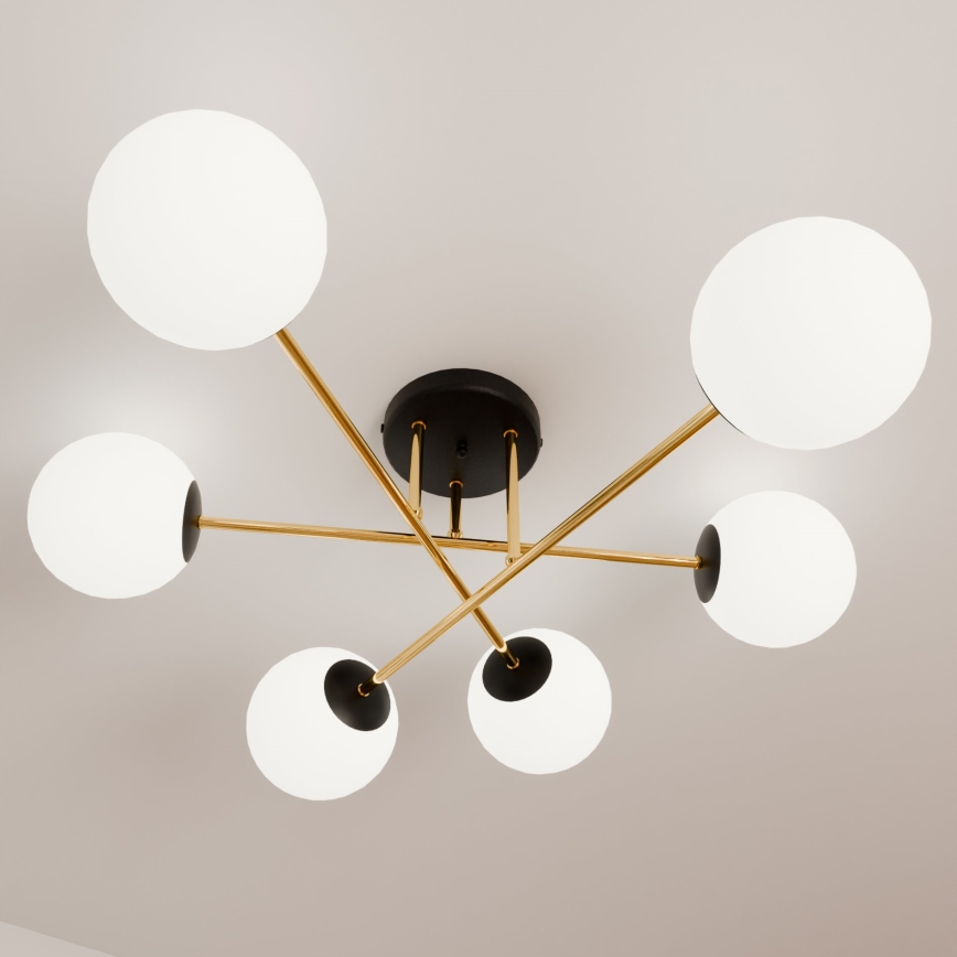 Csillár rúdon  MAGNUM 6xE14/10W/230V fehér/arany/fekete