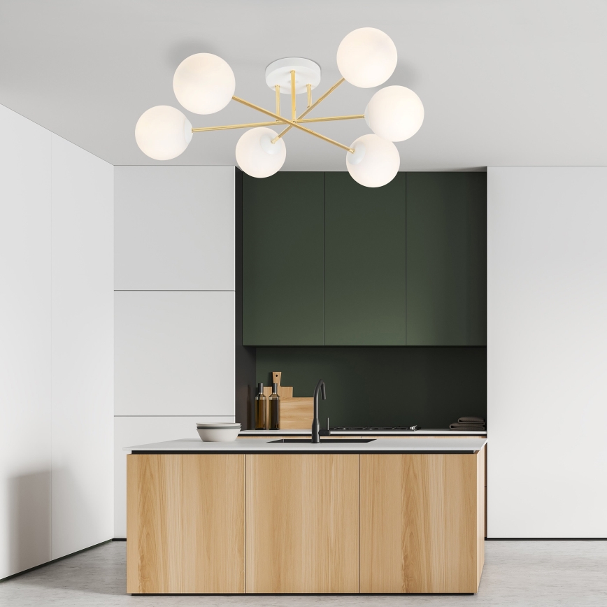 Csillár rúdon  MAGNUM 6xE14/10W/230V fehér/arany