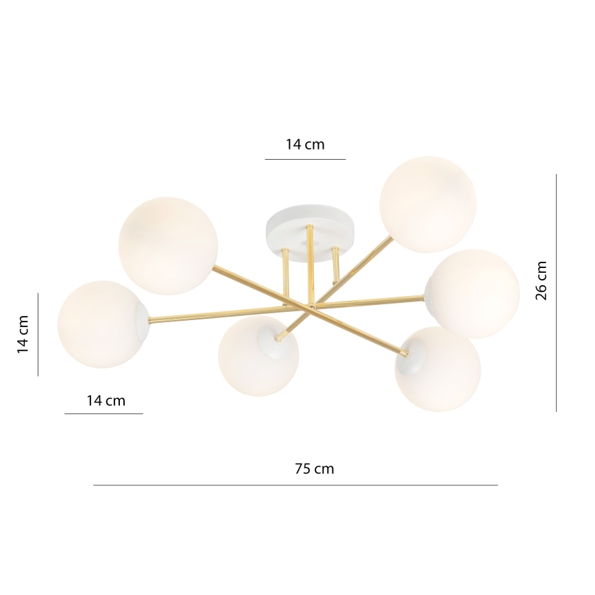 Csillár rúdon  MAGNUM 6xE14/10W/230V fehér/arany