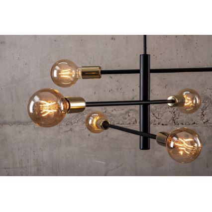 Csillár rúdon ONYX 6xE27/60W/230V fekete/arany
