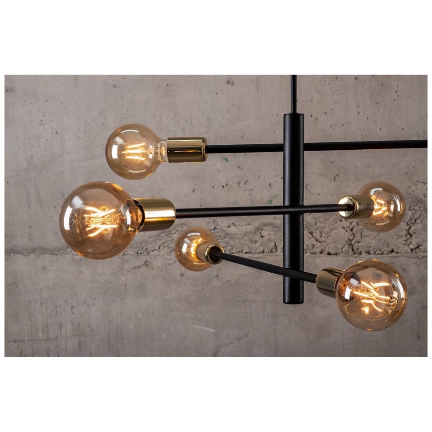 Csillár rúdon ONYX 6xE27/60W/230V fekete/arany