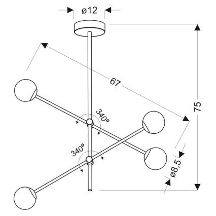 Csillár rúdon PAKSOS 4xG9/5W/230V fekete