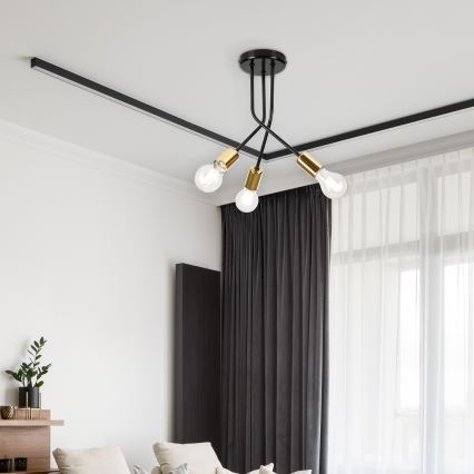 Csillár rúdon PRIYA 3xE27/15W/230V fekete