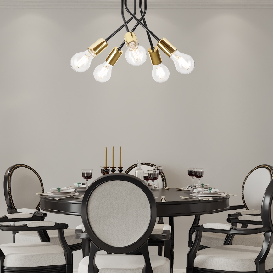 Csillár rúdon PRIYA 5xE27/15W/230V fekete