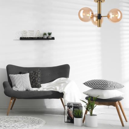 Csillár rúdon ROLLO 3xG9/5W/230V arany/füstös bézs