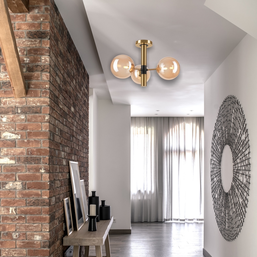 Csillár rúdon ROLLO 3xG9/5W/230V arany/füstös bézs