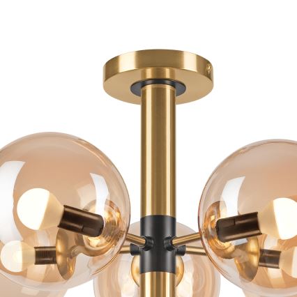 Csillár rúdon ROLLO 5xE14/5W/230V arany/füstös bézs