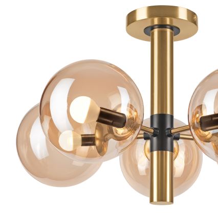 Csillár rúdon ROLLO 5xE14/5W/230V arany/füstös bézs