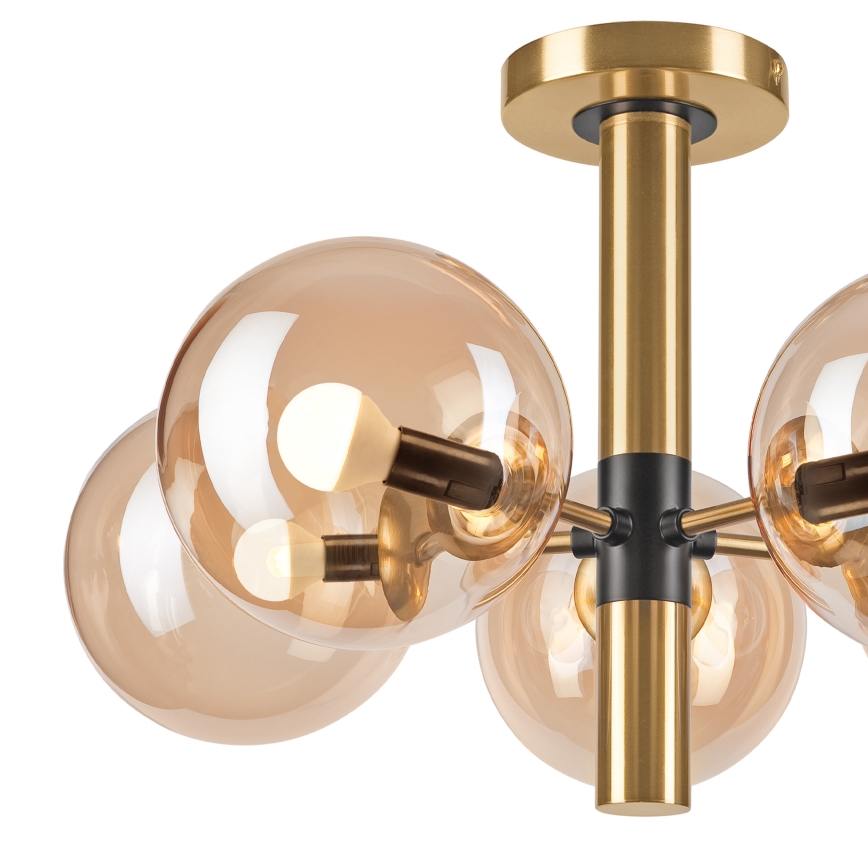 Csillár rúdon ROLLO 5xE14/5W/230V arany/füstös bézs