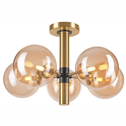 Csillár rúdon ROLLO 5xG9/5W/230V arany/füstös bézs